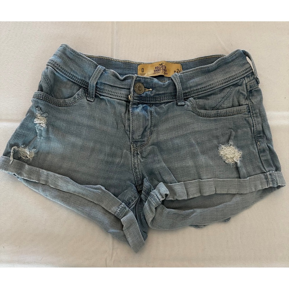 Hollister Short-Short Low Rise Distressed Denim Jean Shorts Blue Size 0 W24